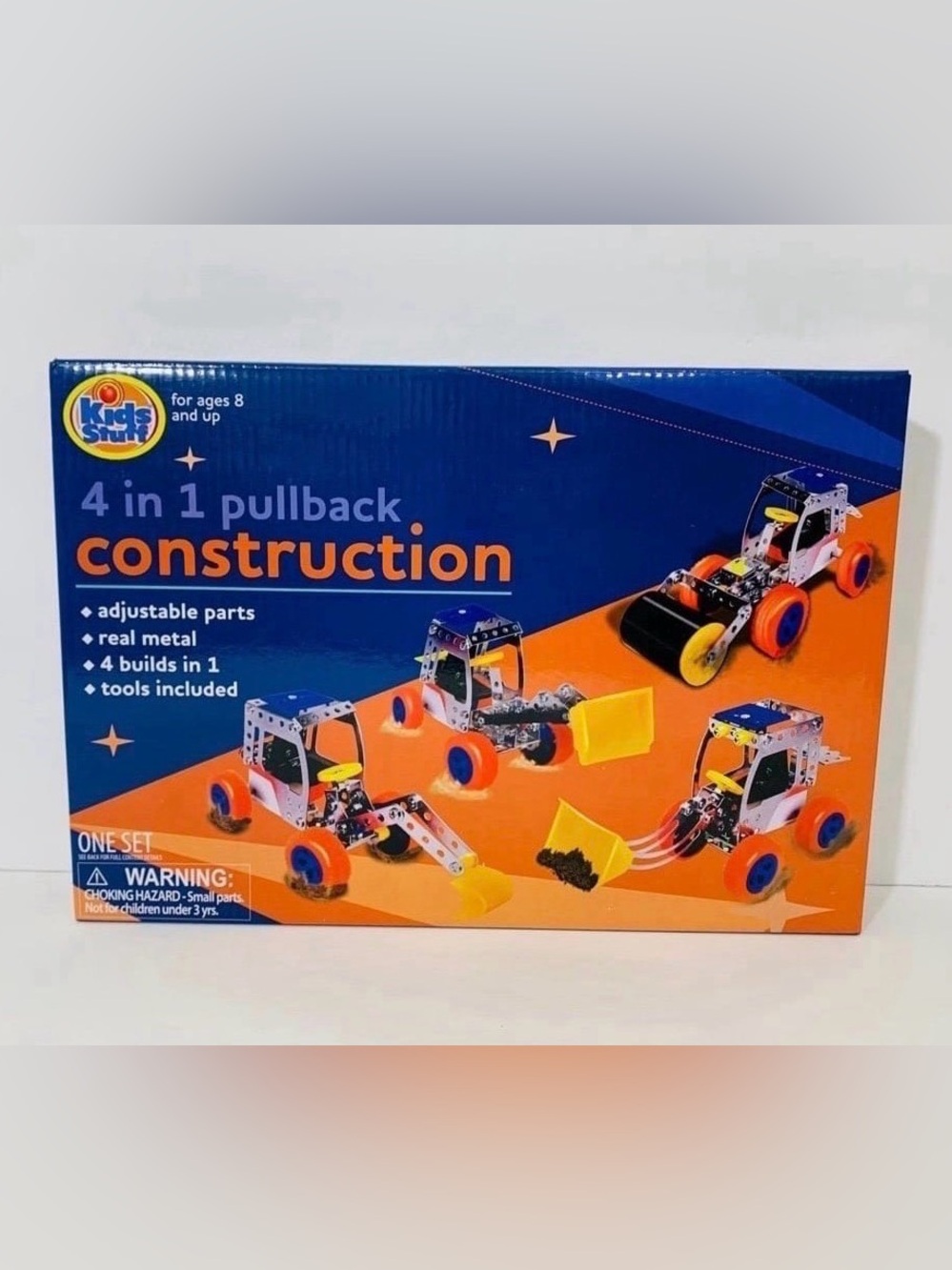🆕Kids Stuff 4 in 1 Pullback Bulldozer, Excavator, Steam Roller Construction Toy